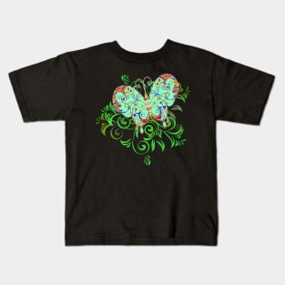 Decorative Green Butterfly Silhouette Art Kids T-Shirt